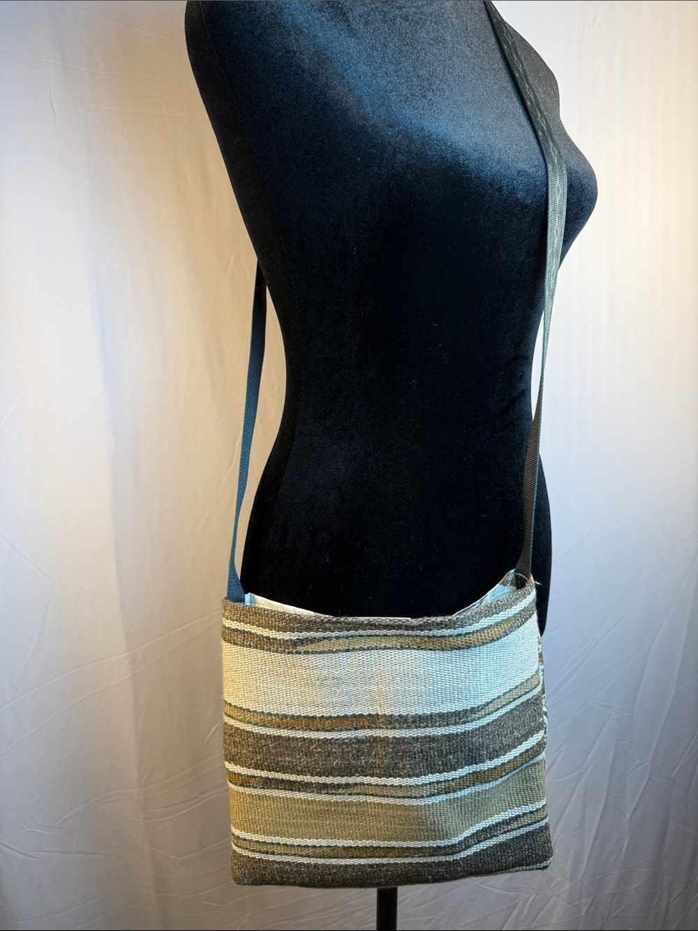 Artist Designed Striped Woven Crossbody Bag in Beige, Brown & Cream Tones